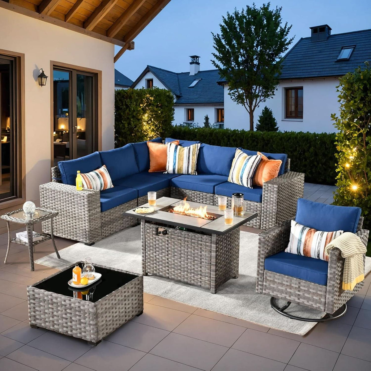 Velora 9-Piece Outdoor Wicker Sofa Set with Fire Pit — product image