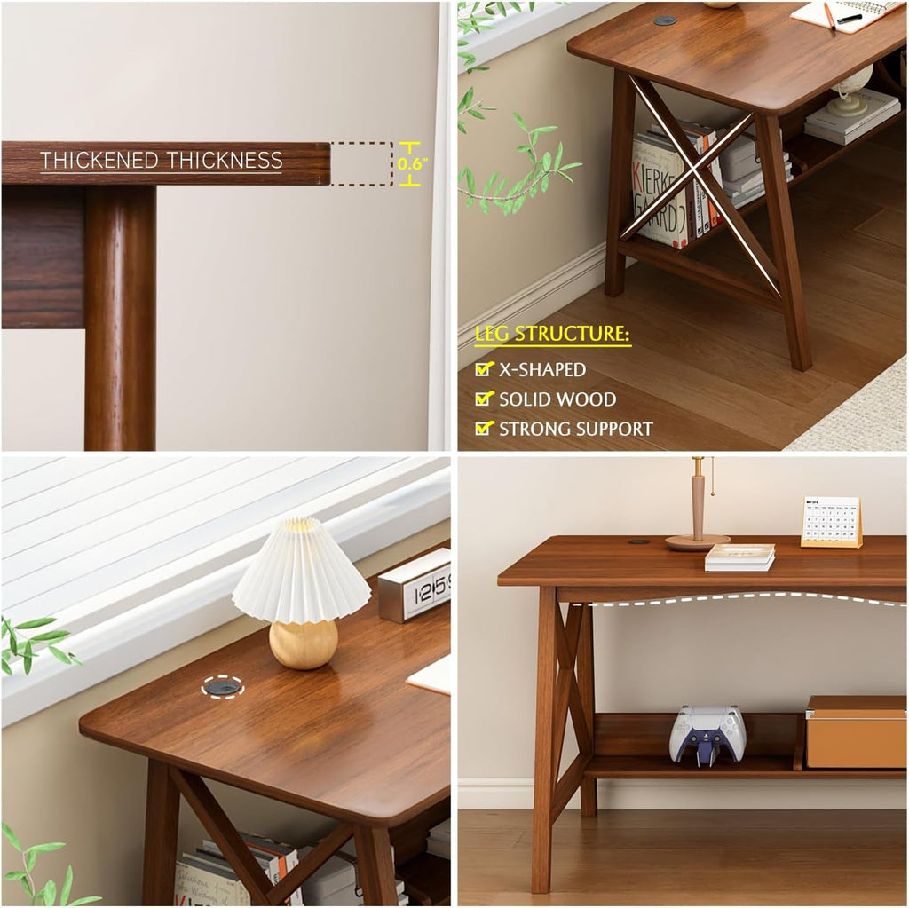 Velora Walnut 55-Inch Desk With Bookshelf Durable construction