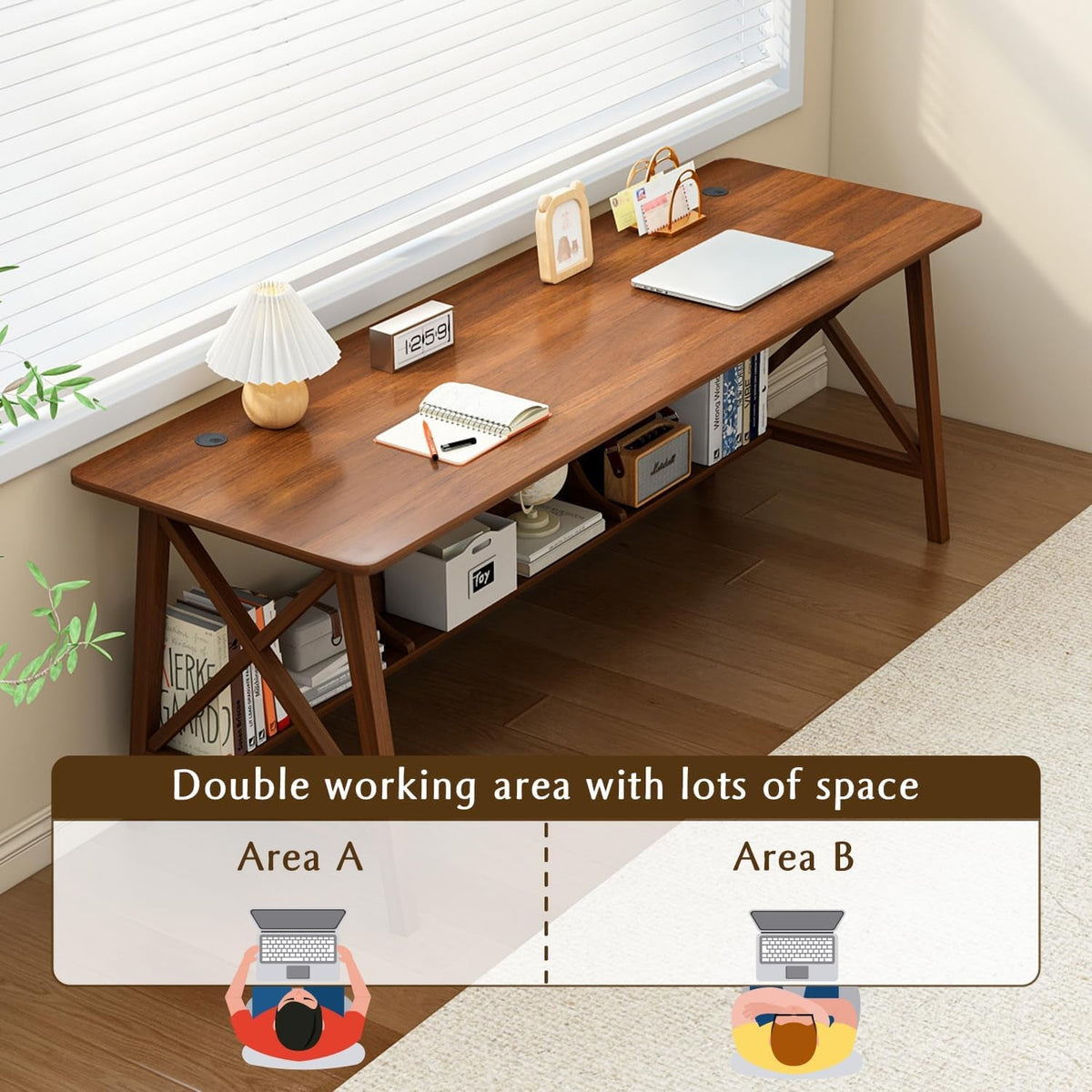 Velora Walnut 55-Inch Desk With Bookshelf Durable construction