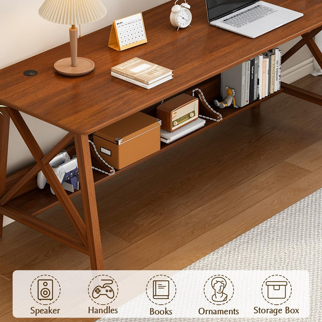 Velora Walnut 55-Inch Desk With Bookshelf Durable construction