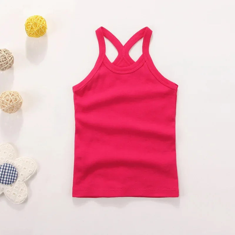 Summer Cotton Girls Vest Sleeveless Solid Color T-shirts Tees Kids Children Tops Baby Girl Casual Clothes Tshirt 2-12 Years