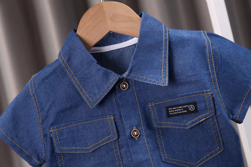 Summer Baby Boys Denim Clothes Suit Children Outfits Fashion Solid Shirt Shorts 2Pcs/Sets Toddler Casual Costume Kids Tracksuits
