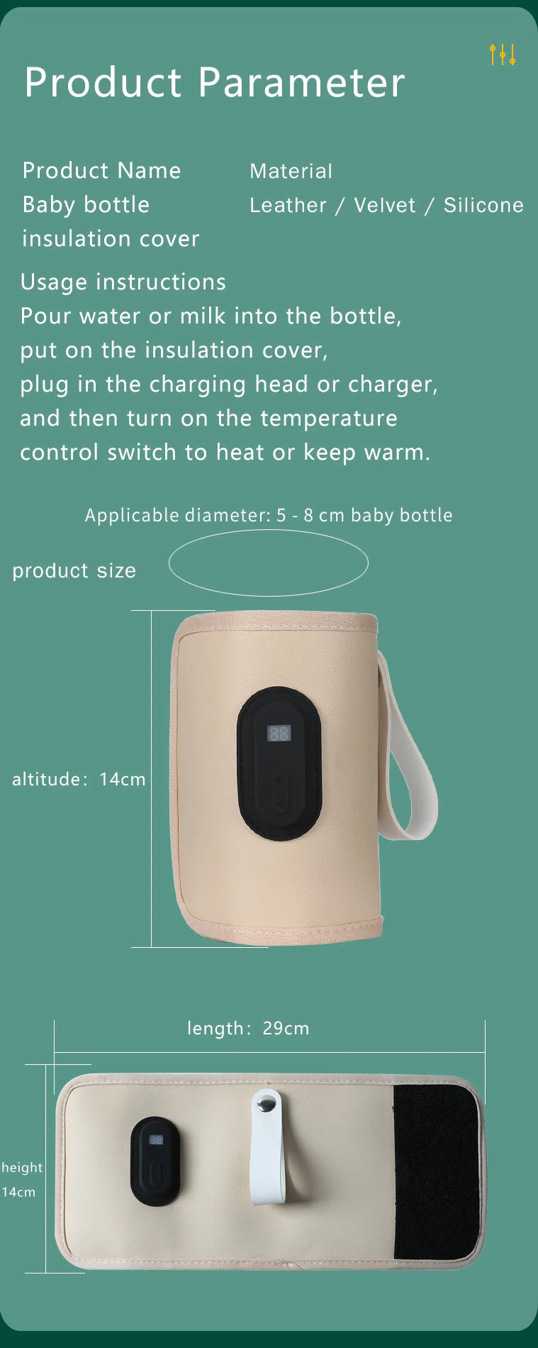 Velora Baby Milk Warmer Baby Nursing Bottle Heater, Portable USB Bottle Warmer for Car, Outdoor Travel Accessories Outdoor Portable