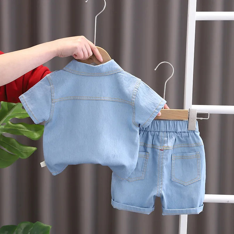 Summer Baby Boys Denim Clothes Suit Children Outfits Fashion Solid Shirt Shorts 2Pcs/Sets Toddler Casual Costume Kids Tracksuits