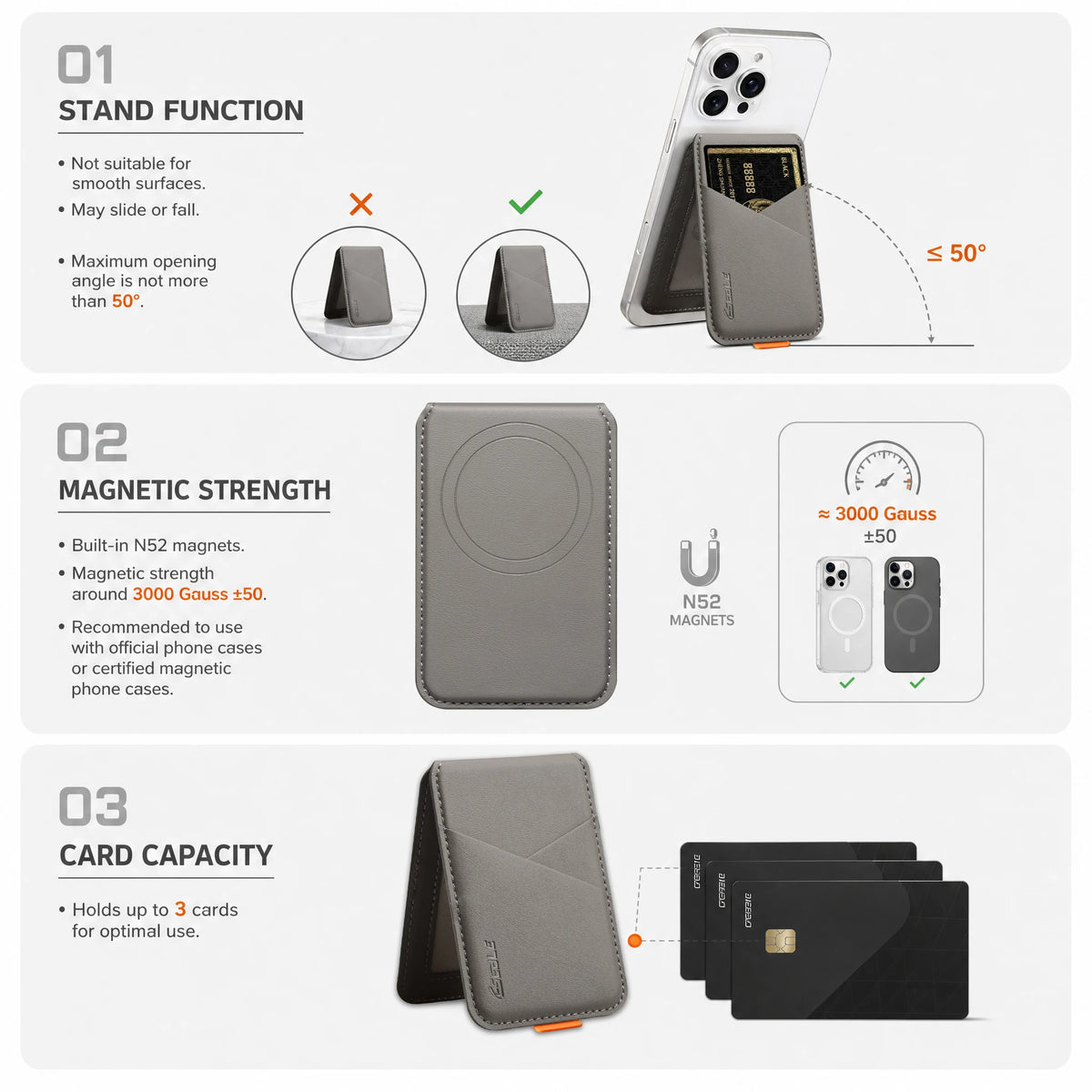 Velora Premium PU Leather Magnetic Phone Card Holder, RFID Anti-Skimming Wallet Compatible with Magnetic Wireless Charging Smartphones
