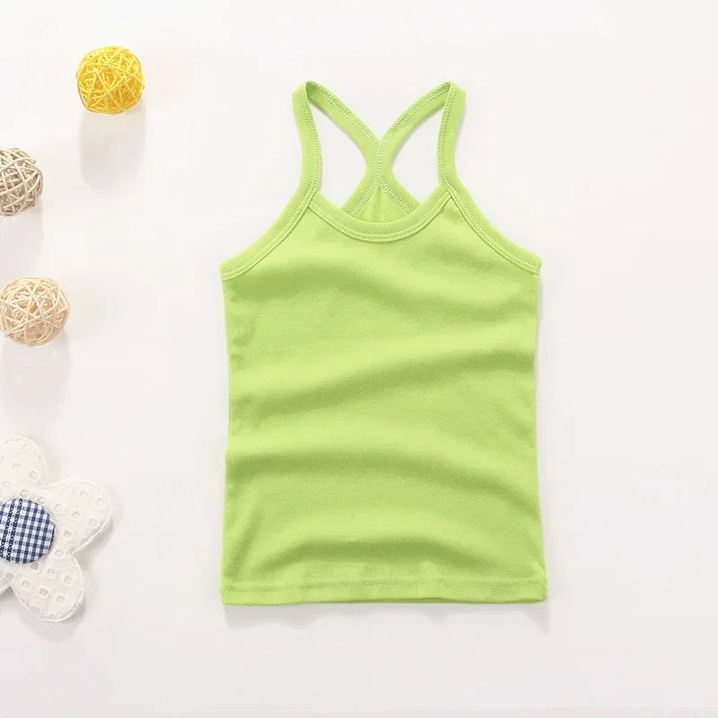 Summer Cotton Girls Vest Sleeveless Solid Color T-shirts Tees Kids Children Tops Baby Girl Casual Clothes Tshirt 2-12 Years