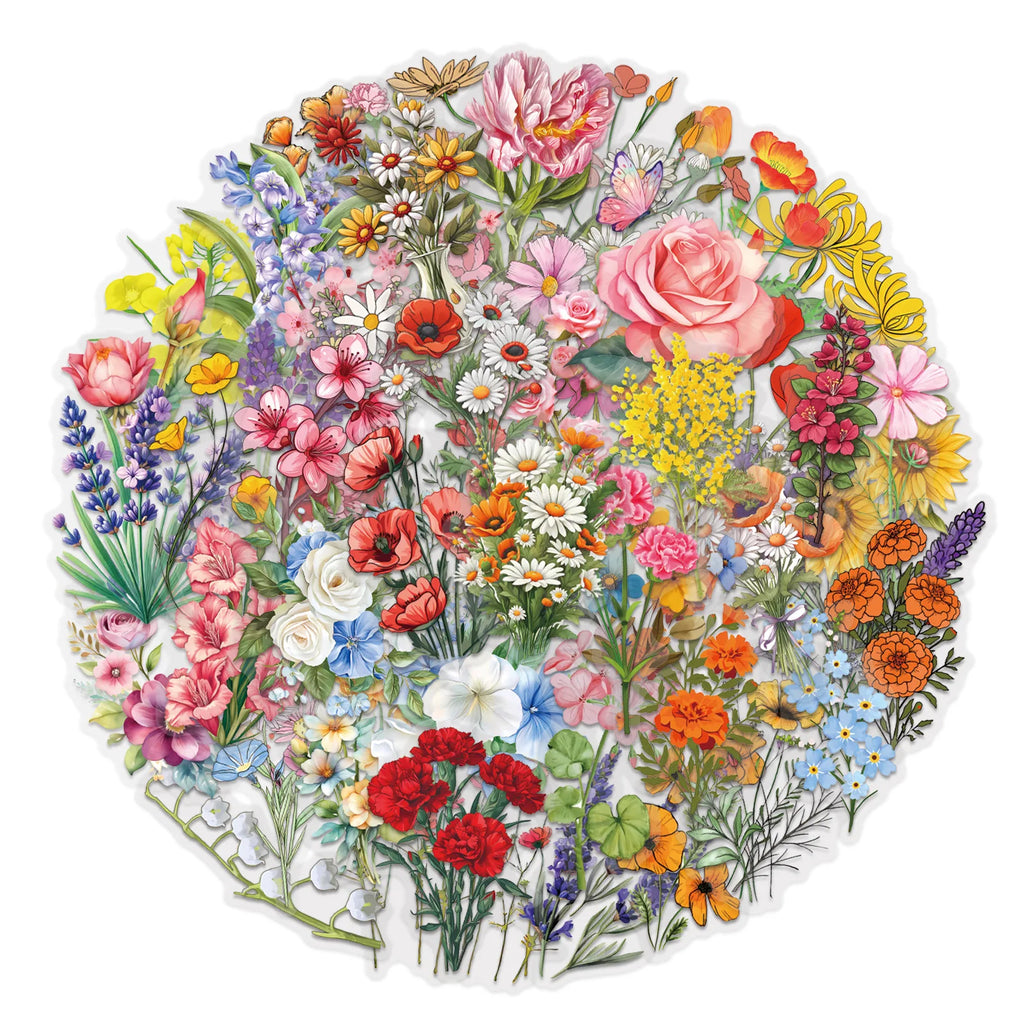 60PCS Transparent Flowers Stickers Graffiti Stickers DIY Diary Phone Case Handmade Scrapbook Aesthetic Stickers
