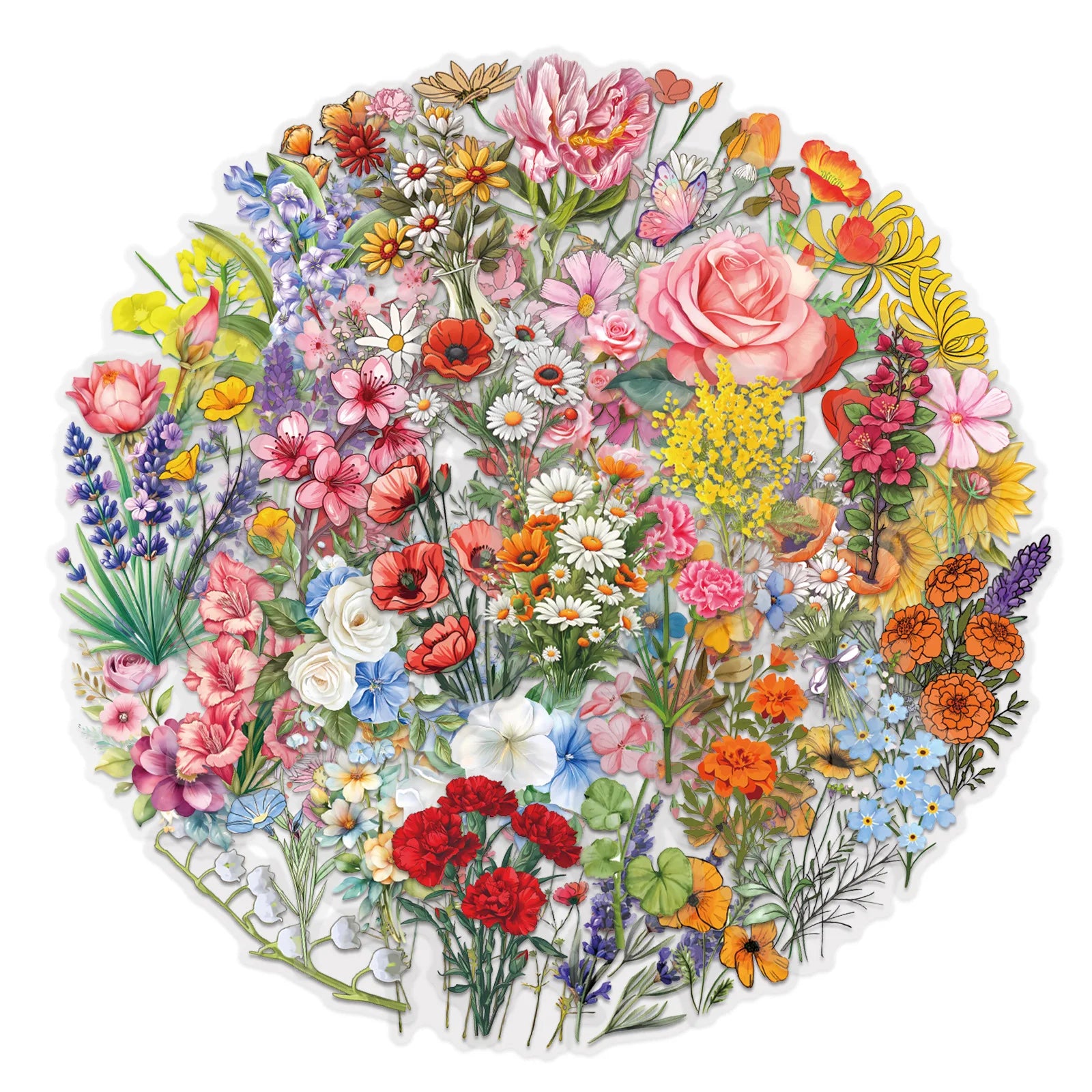 60PCS Transparent Flowers Stickers Graffiti Stickers DIY Diary Phone Case Handmade Scrapbook Aesthetic Stickers