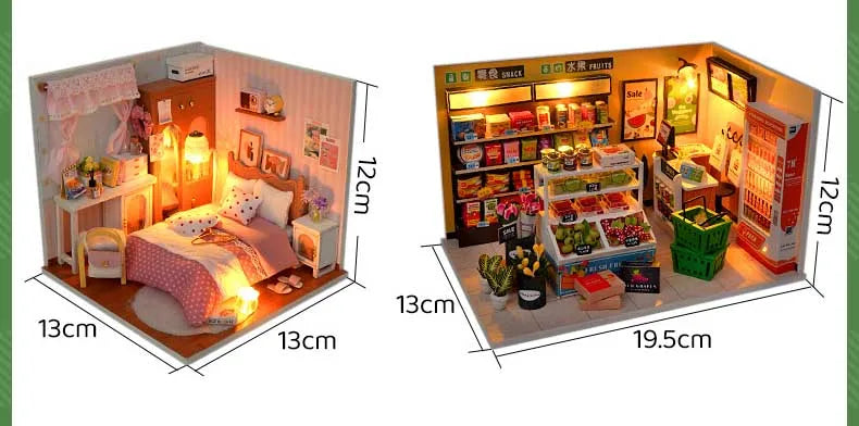 DIY Doll House Wooden Miniature Kit with Furniture Set Handmade Model Assembly Toy Case for Birthday Gifts