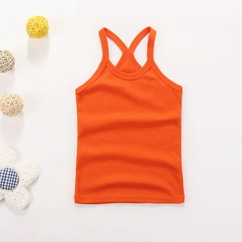 Summer Cotton Girls Vest Sleeveless Solid Color T-shirts Tees Kids Children Tops Baby Girl Casual Clothes Tshirt 2-12 Years