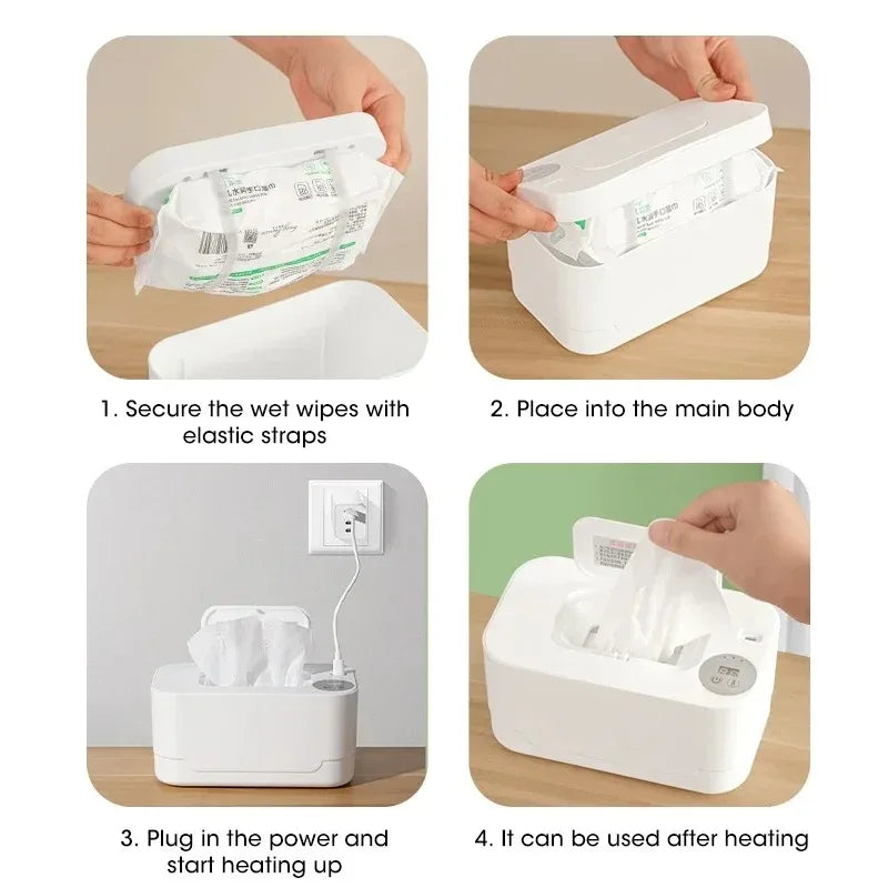 Velora USB Portable Baby Wipe Warmer with LED Display Wet Towel Heater Dispenser for Home Car Travel