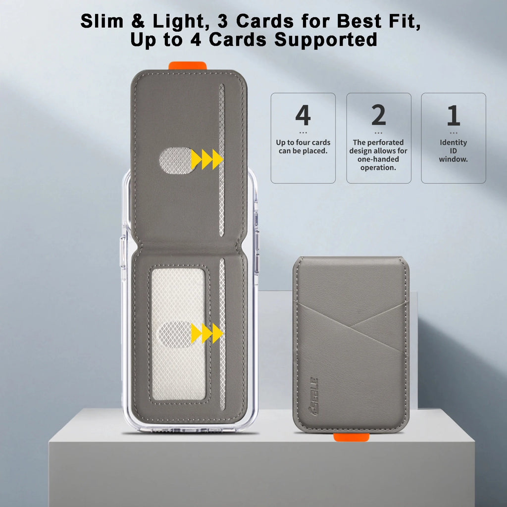 Velora Premium PU Leather Magnetic Phone Card Holder, RFID Anti-Skimming Wallet Compatible with Magnetic Wireless Charging Smartphones