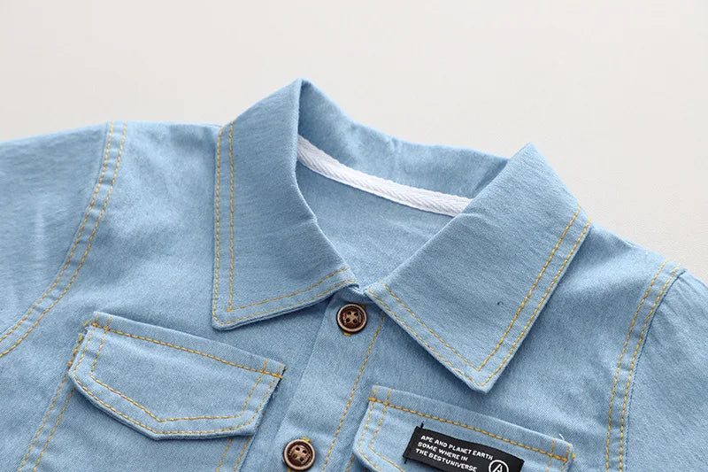 Summer Baby Boys Denim Clothes Suit Children Outfits Fashion Solid Shirt Shorts 2Pcs/Sets Toddler Casual Costume Kids Tracksuits