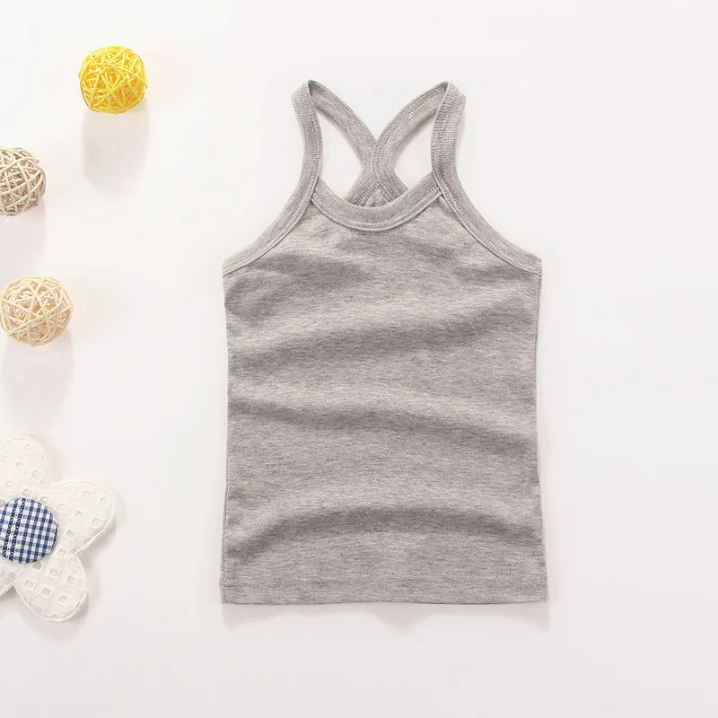 Summer Cotton Girls Vest Sleeveless Solid Color T-shirts Tees Kids Children Tops Baby Girl Casual Clothes Tshirt 2-12 Years