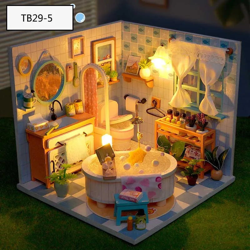 DIY Doll House Wooden Miniature Kit with Furniture Set Handmade Model Assembly Toy Case for Birthday Gifts