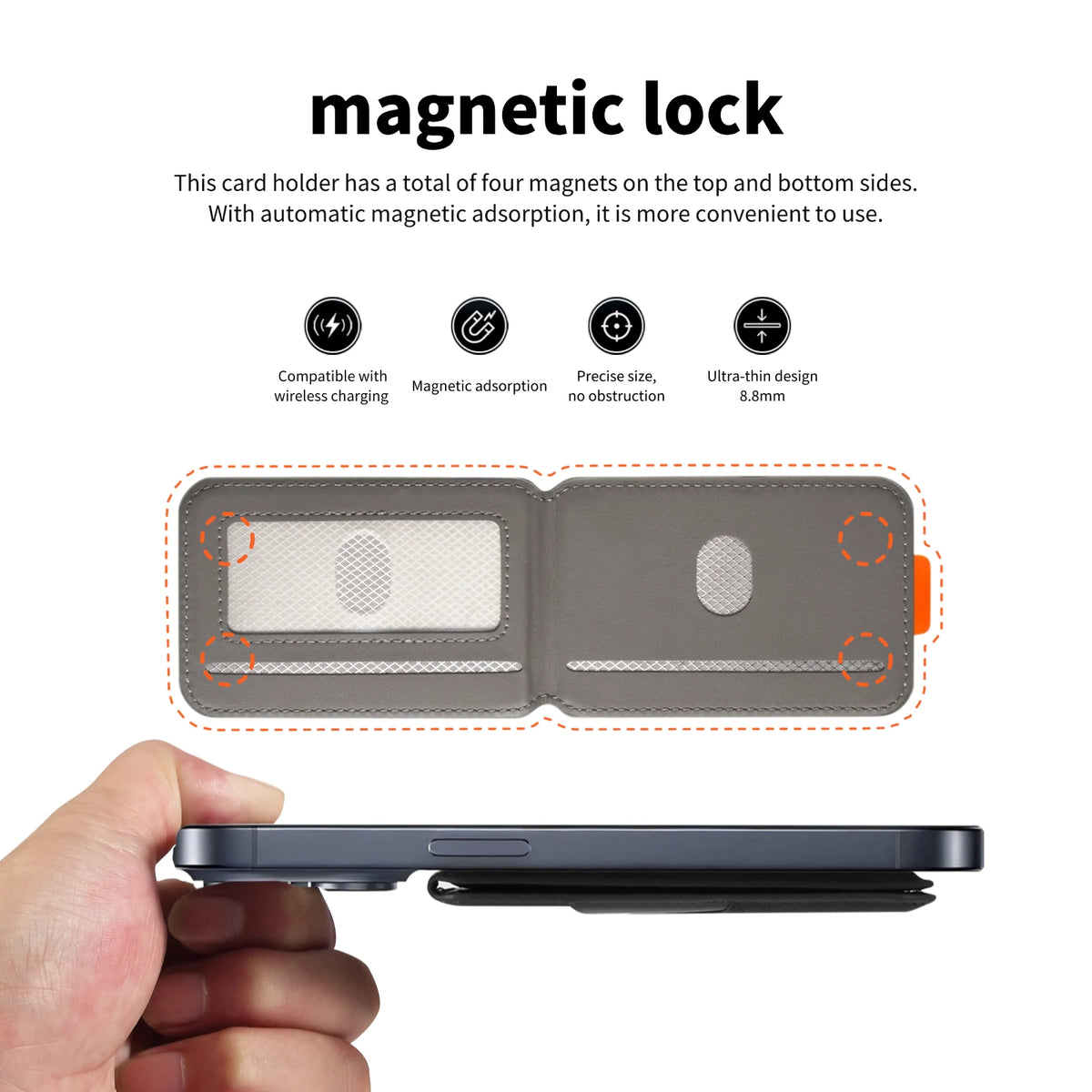 Velora Premium PU Leather Magnetic Phone Card Holder, RFID Anti-Skimming Wallet Compatible with Magnetic Wireless Charging Smartphones