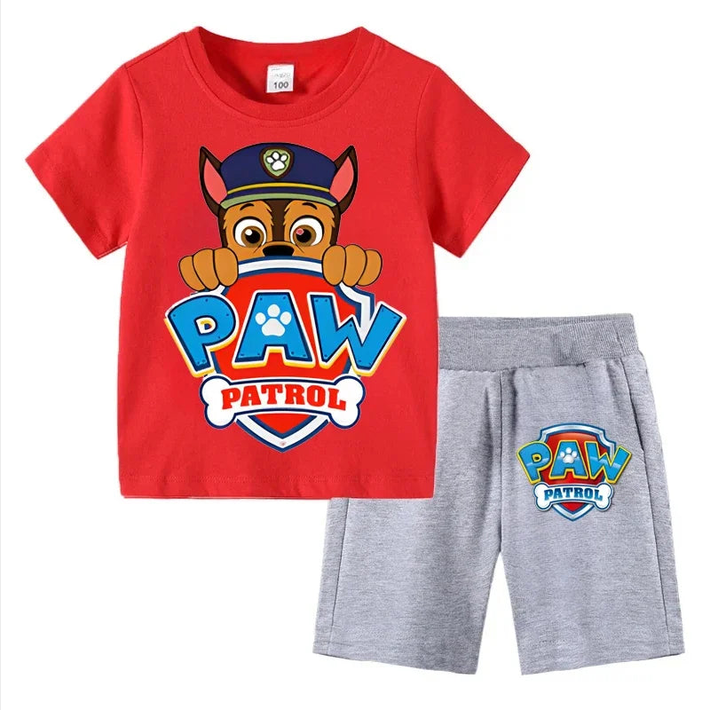 Paw Patrol Kids Set Boys Short Sleeve T-Shirt Top+Shorts 2-Piece Outfits Boys Cartoon Suit 3-8Years Children Clothes For Summer