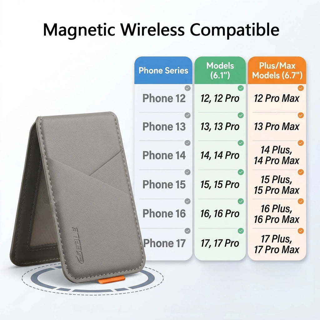 Velora Premium PU Leather Magnetic Phone Card Holder, RFID Anti-Skimming Wallet Compatible with Magnetic Wireless Charging Smartphones