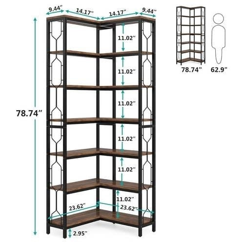 Velora 7-Tier Metal & Wood Corner Bookcase — product image