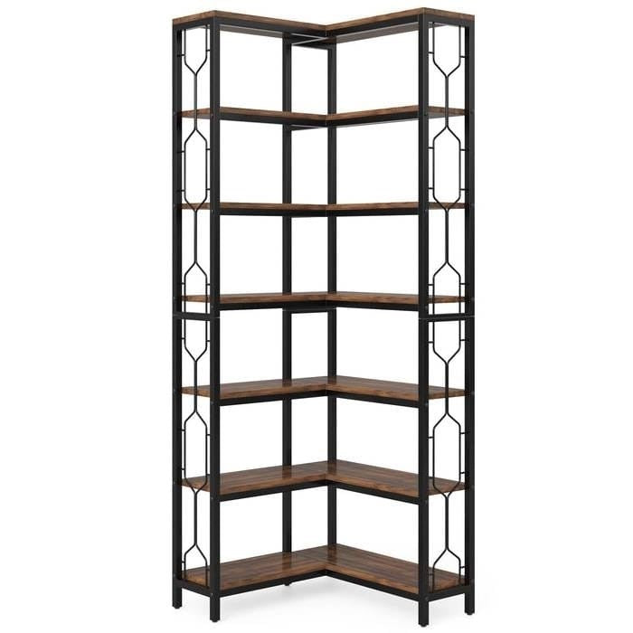 Velora 7-Tier Metal & Wood Corner Bookcase — product image