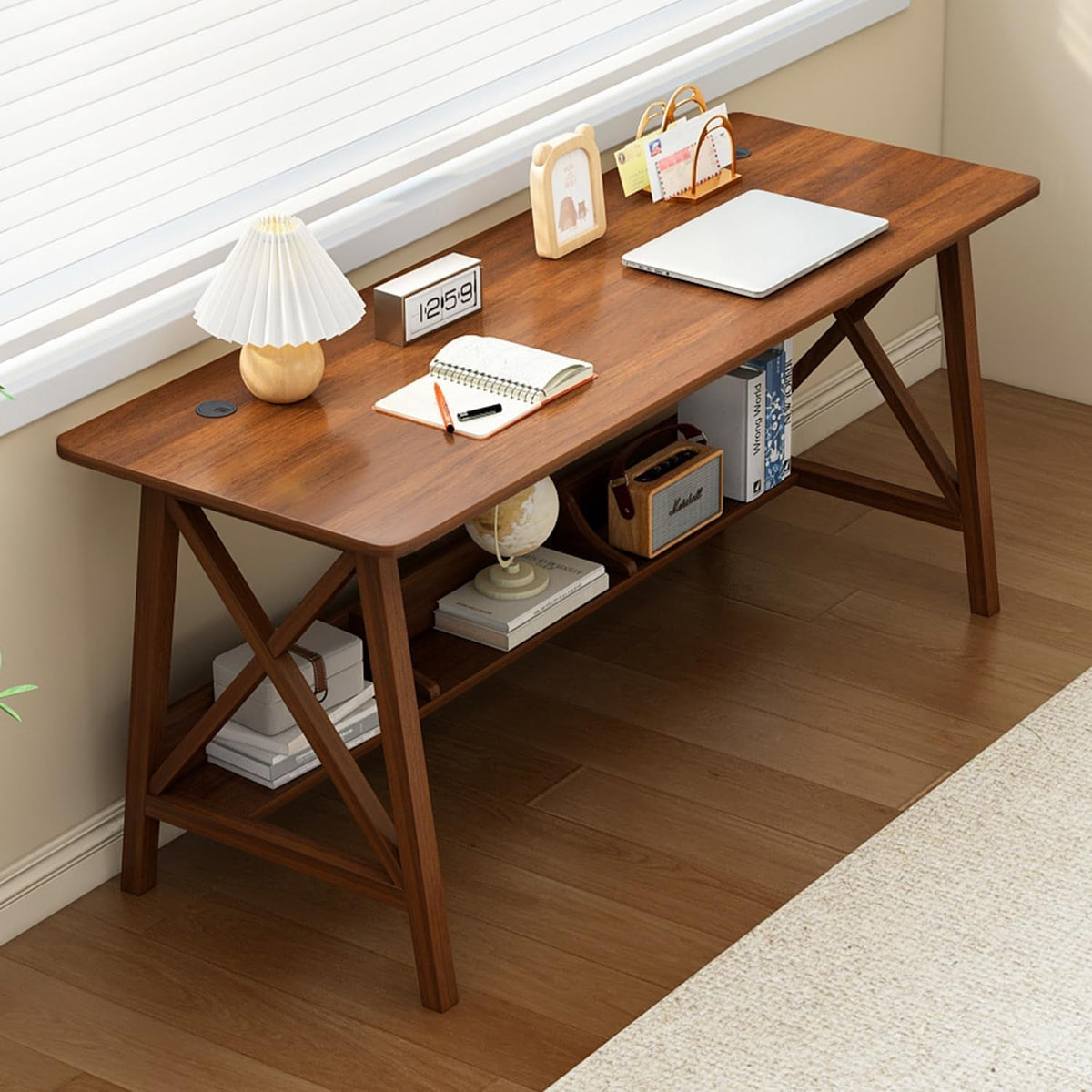 Velora Walnut 55-Inch Desk With Bookshelf Durable construction